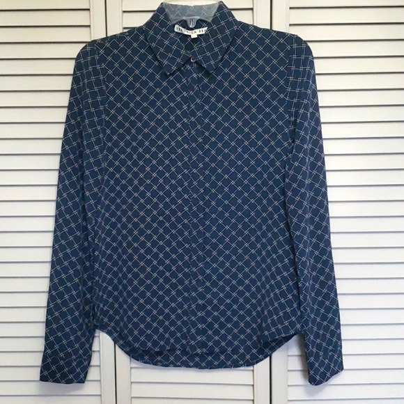 Veronica Beard Tops - Veronica Beard Silk Print Button Front Blouse, Blue White, Size 0